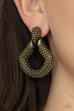 Better Buckle Up - Brass Clip on Earrings - Paparazzi Accessories